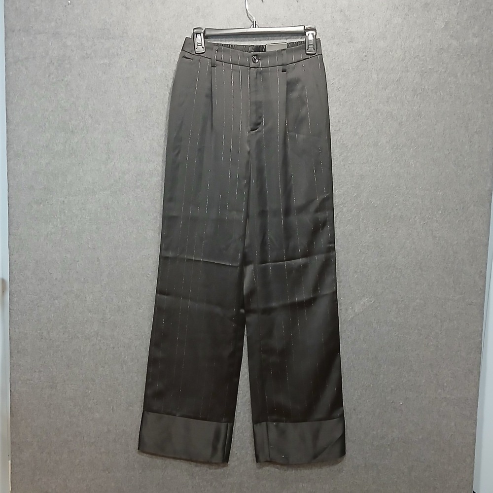 NWT Versona S Modern Wide Leg Pinstripe Satin Pants Chic Glam Mob Wife Y2K